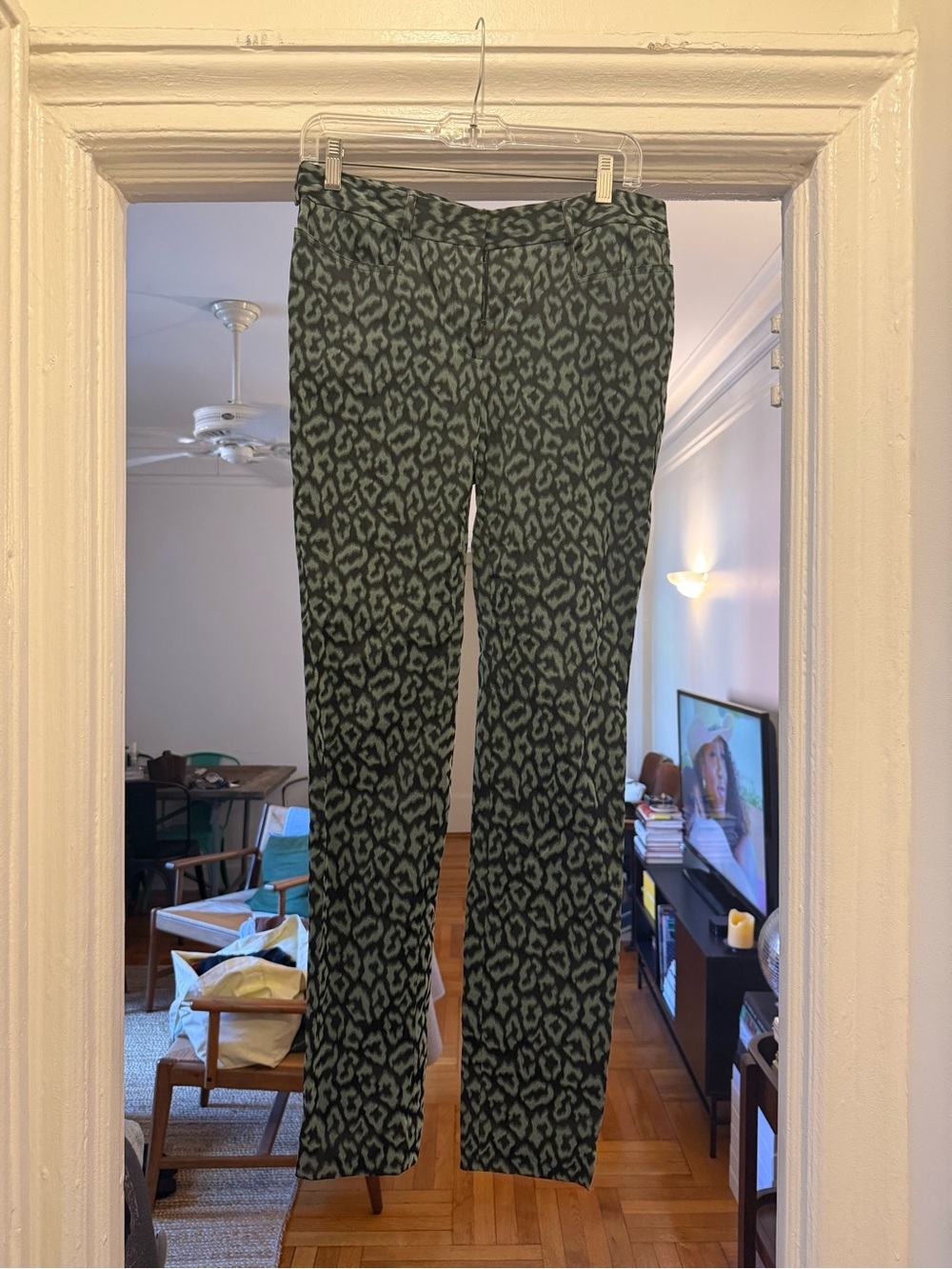 Zac Posen Dark Green Leopard-Print Trousers